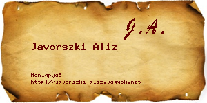 Javorszki Aliz névjegykártya